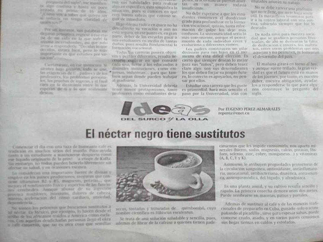 Periódico Demajagua, quimbombó por café