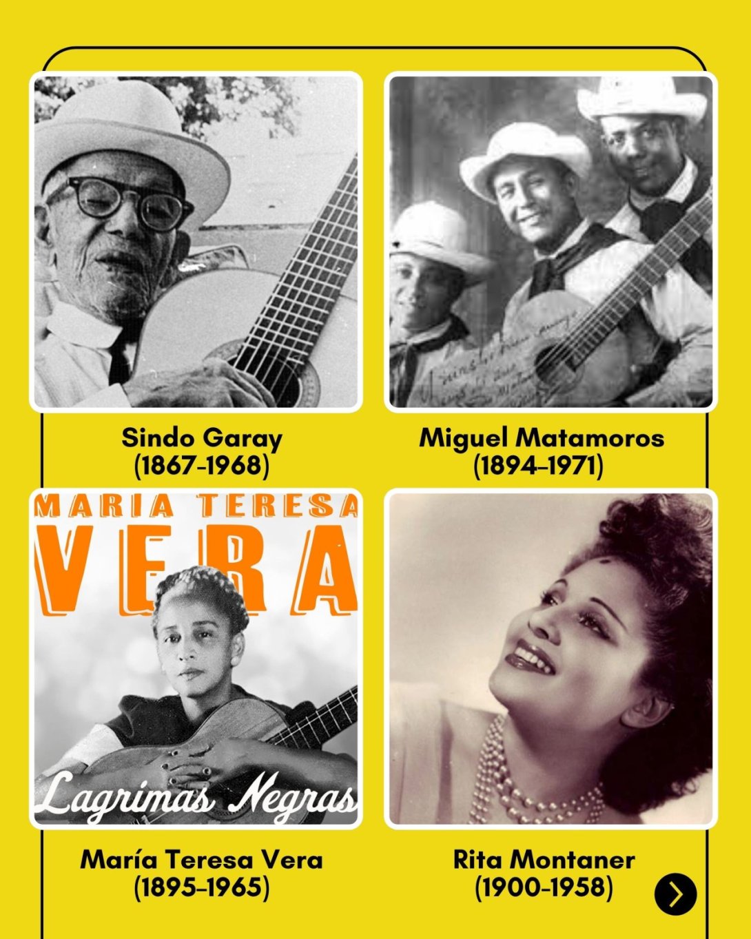 Cantantes cubanos. Sindo Garay, Matamoros, Rita Montaner, M. Teresa Vera