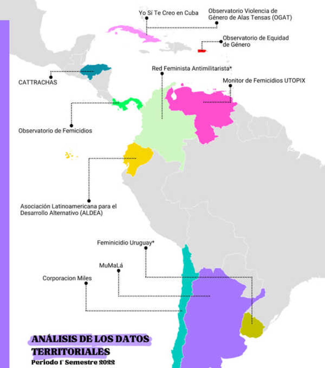 Mapa de feminicidios en Latinoamérica.