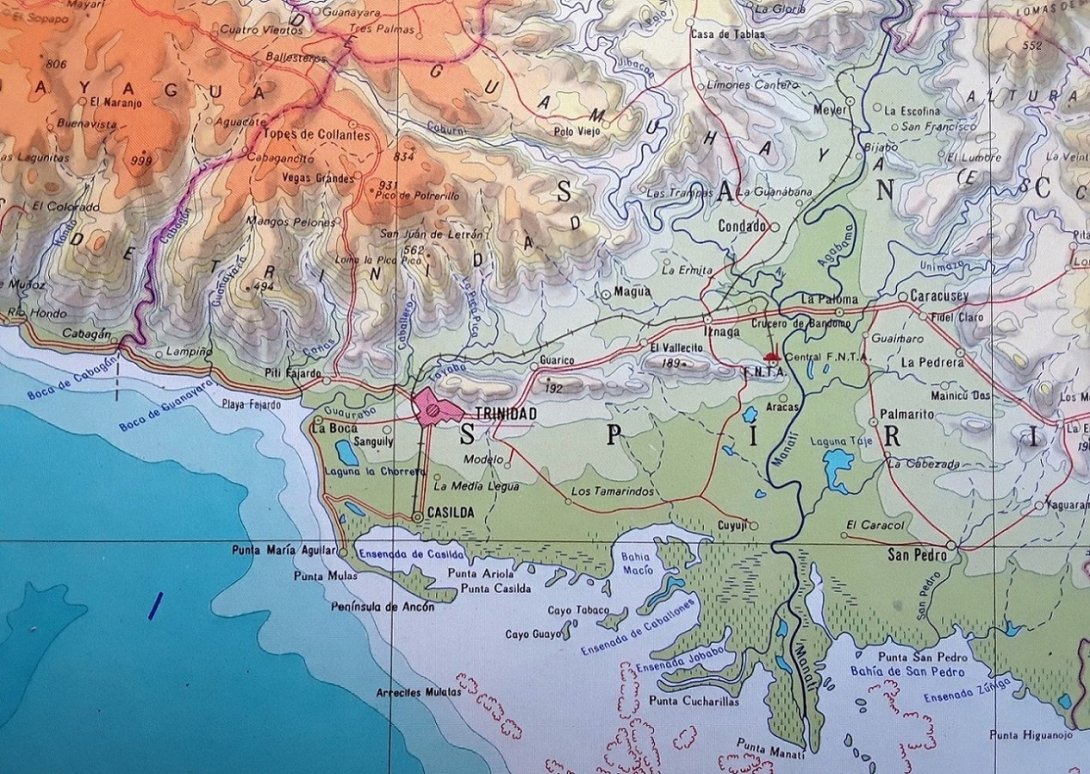Mapa de la región de Trinidad donde figuran las localidades mencionadas en la crónica.