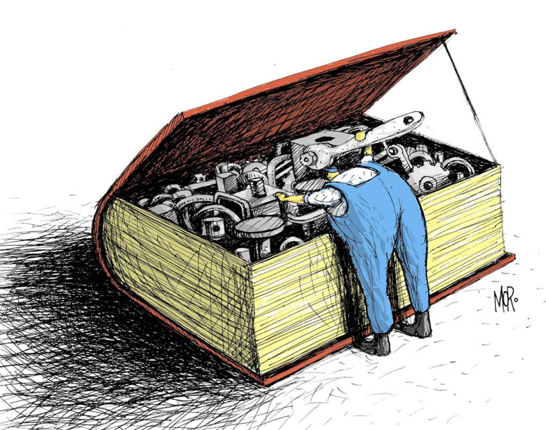 Libro abierto, caricatura original de Michel Moro Gómez