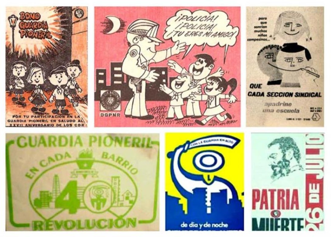 Sellos y logotipos de campañas revolucionarias. Foto: revista Árbol Invertido, Cuba