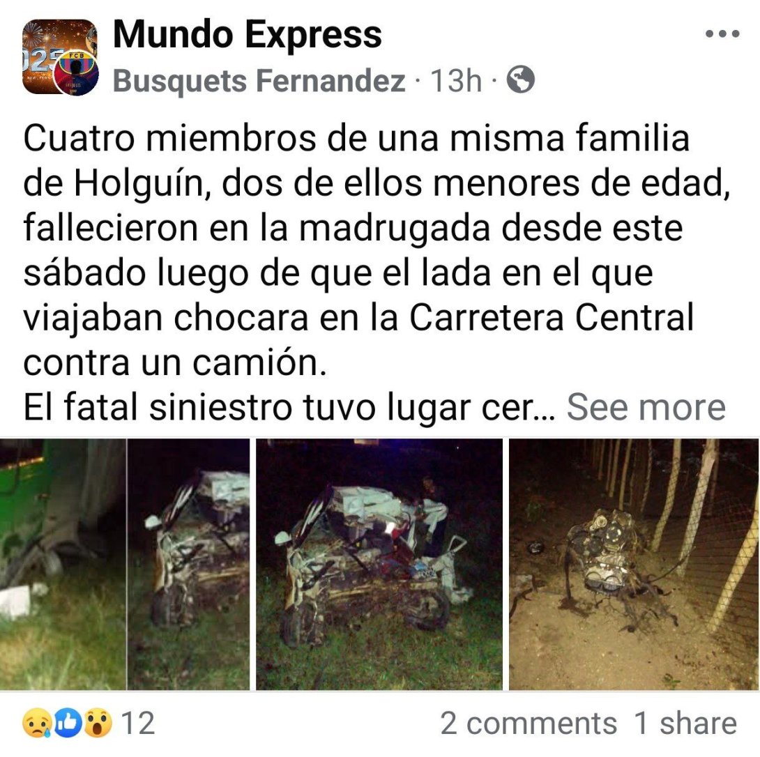 Post sobre accidente en Ciego.