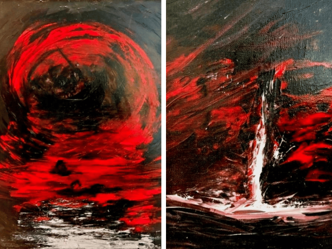 "Altamar" (2024) y "Naufragio" (2024), acrílicos sobre lienzo, de Ana Díaz