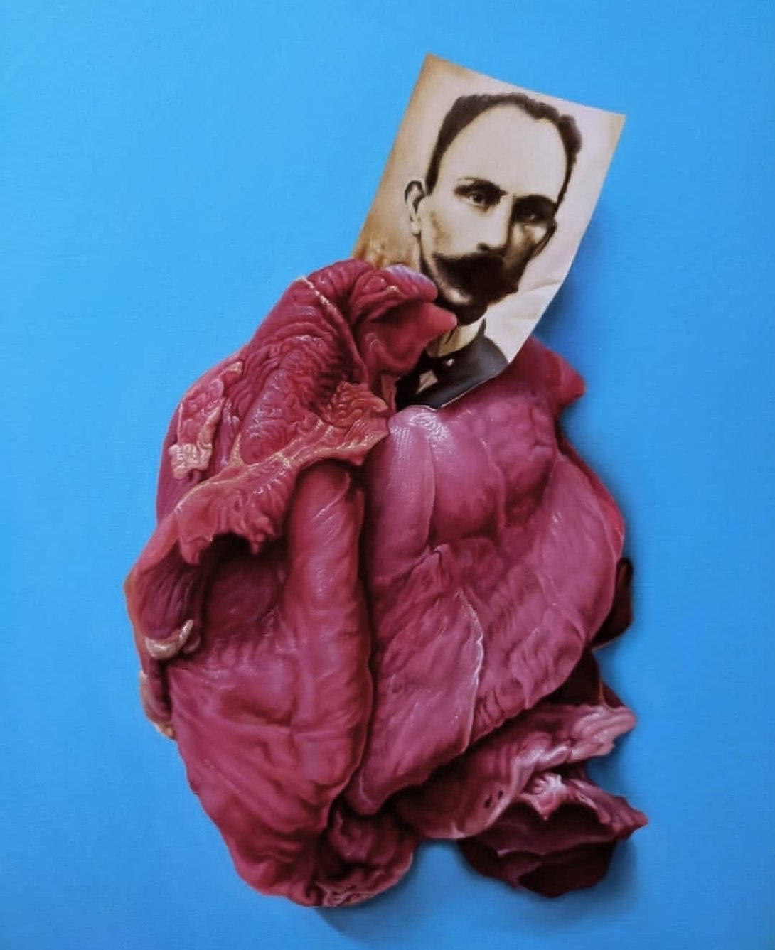 Una foto de Martí entre pedazos de carne.