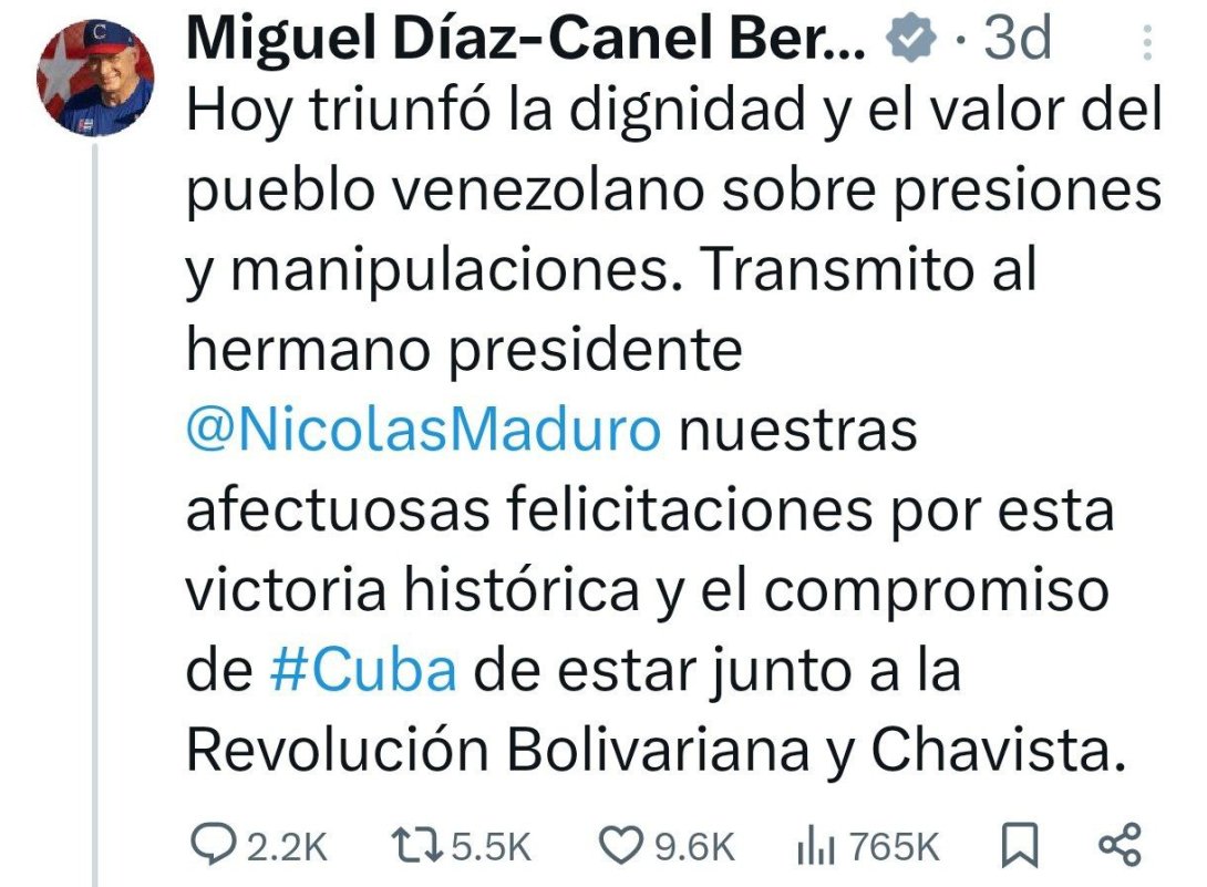 Díaz-Canel sobre la "victoria" de Maduro.