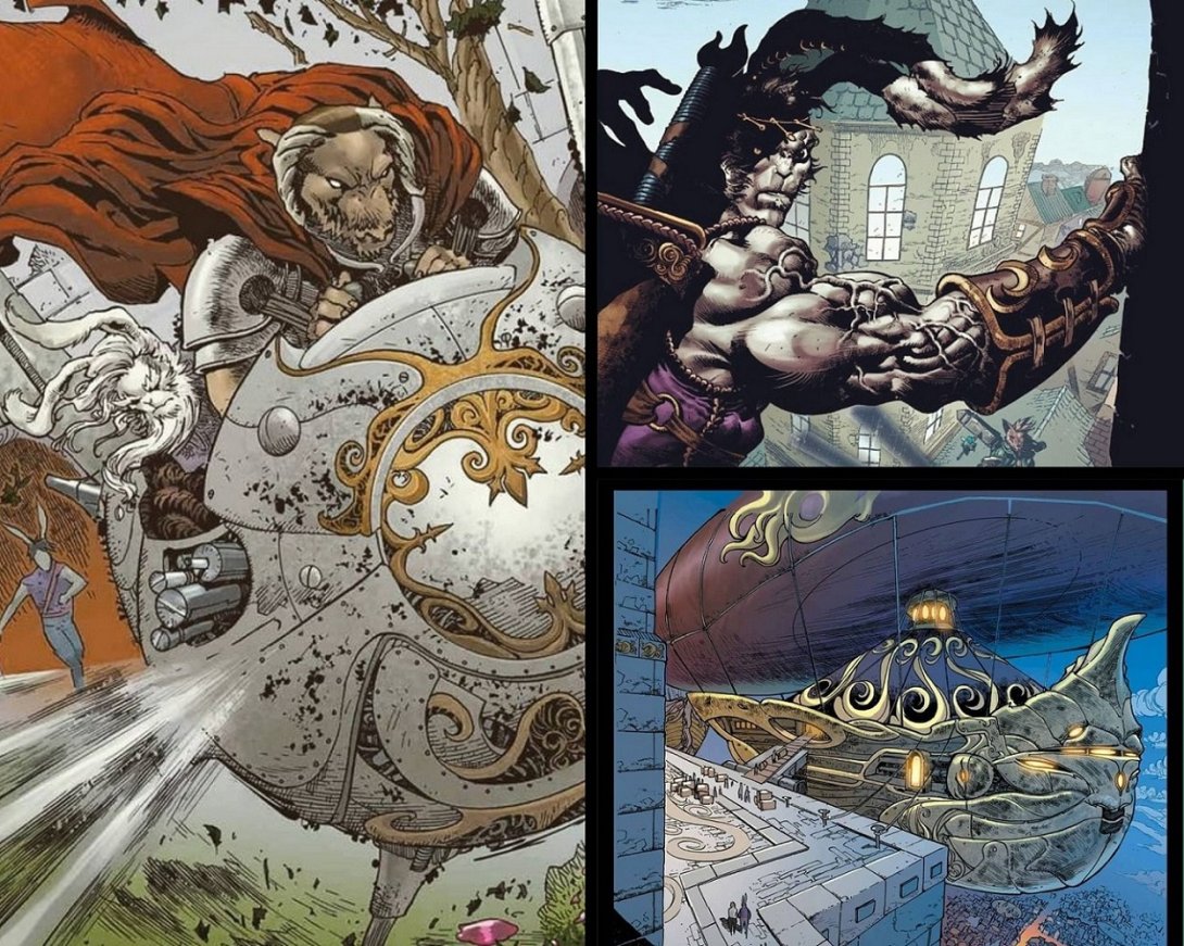 Collage con ilustraciones del cómic "Gears and Bones"