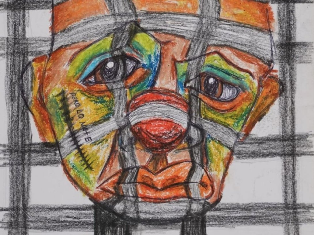 De la serie "Payasos", s/t, 2021. Tinta, grafito y crayola sobre papel.