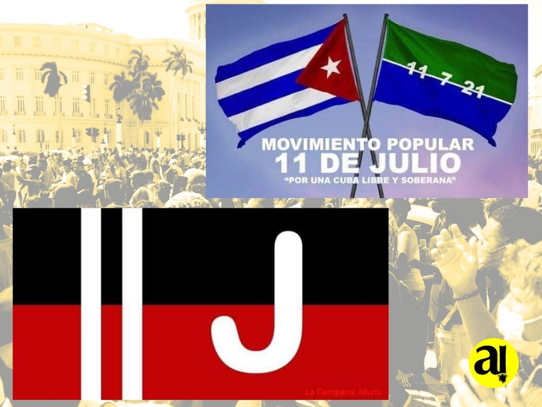 Banderas, obras de autores desconocidos, surgidas en las protestas en Cuba, Julio 2021.