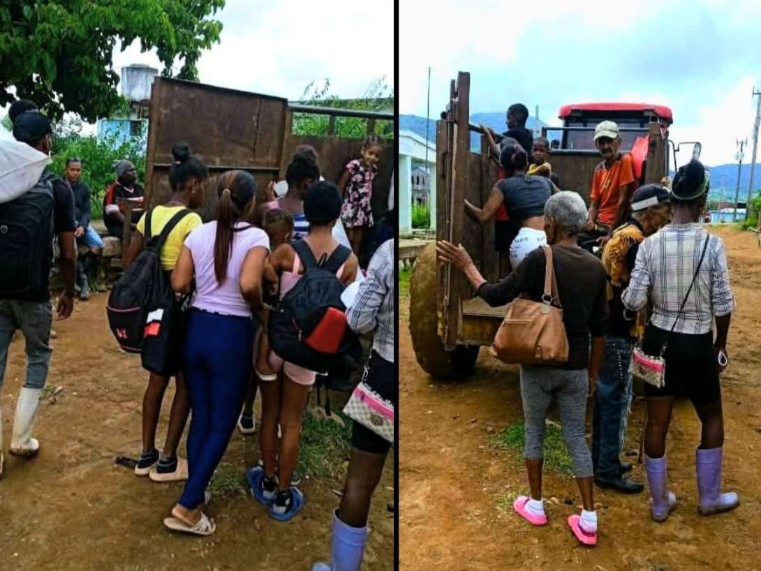 Evacuación de pobladores de Yateras, en Guantánamo, ante el arribo del huracán Melissa (2025). Foto de Facebook.