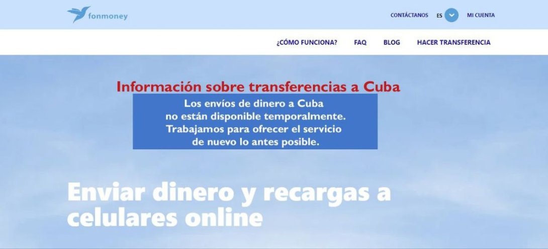 Aviso de Fonmoney sobre la suspensión de los envíos de dinero a Cuba.