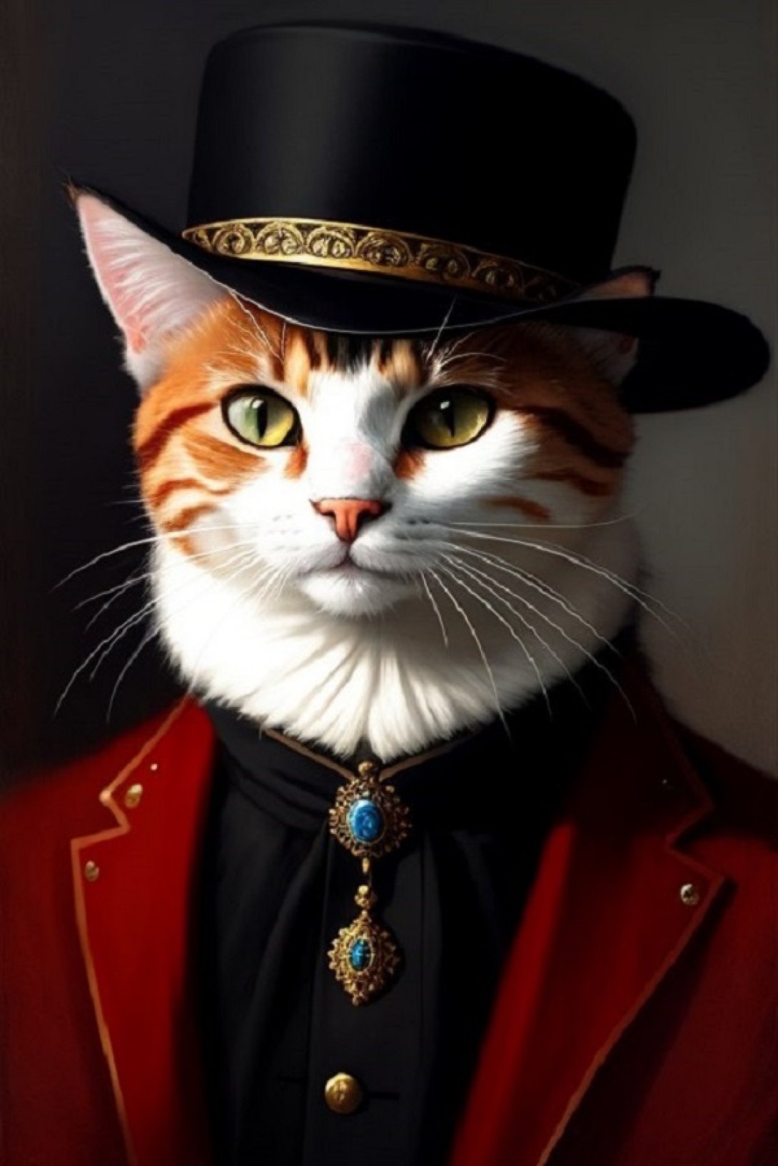Gato con sombrero generado por IA (IV). | Imagen: Midjourney.