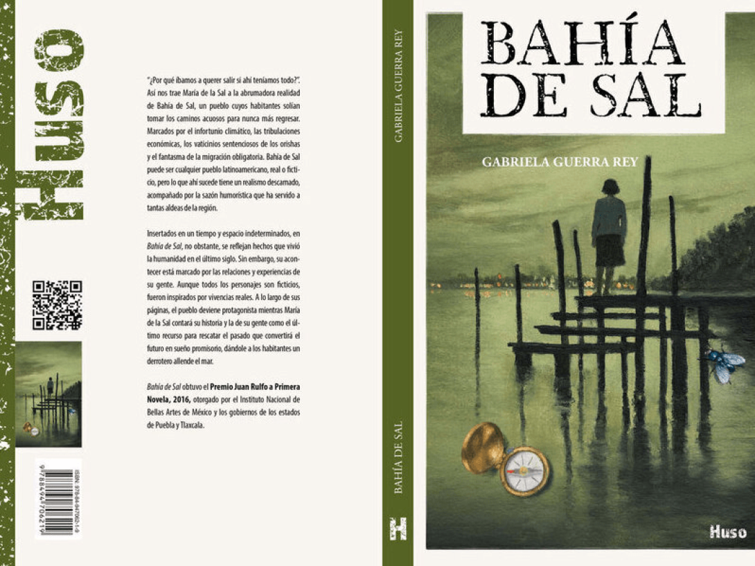 Portada y cntraportada de "Bahía de Sal" para ediciones Huso. 