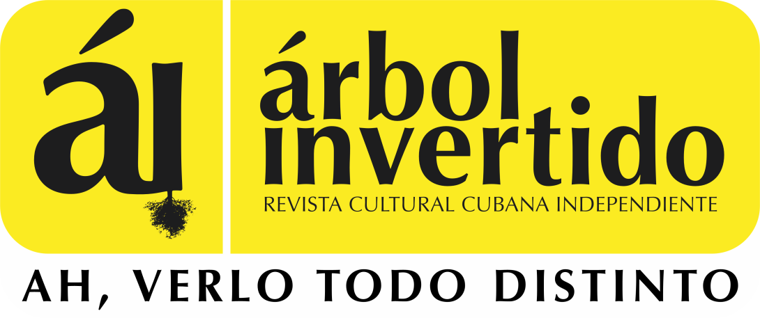 Logo de Árbol Invertido. Modo rectángulo amarillo, letras negras. En PNG.