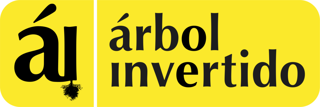 Logo de Árbol Invertido. Rectángulo amarillo, nombre, letras negras. PNG