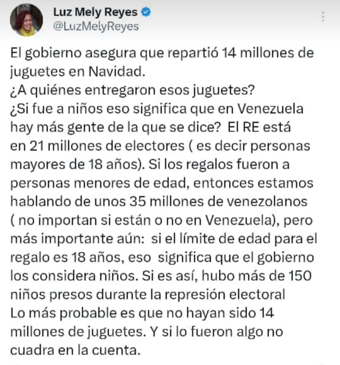 Post de Luz Mely Reyes, periodista y escritora venezolana.