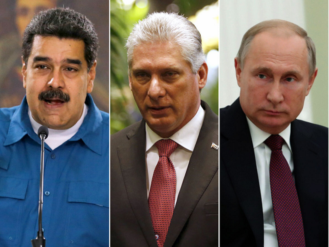 De izquierda a derecha: Nicolás Maduro, Miguel Díaz-Canel y Vladimir Putin.