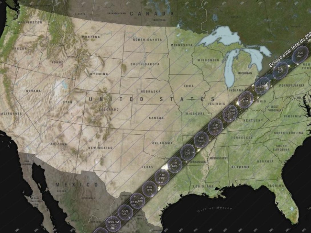 Trayectoria del eclipse en Estados Unidos.