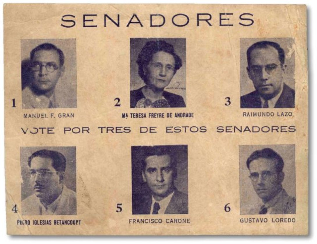 María Teresa Freyre de Andrade en la tarjeta para elegir senadores en las elecciones en Cuba de 1952