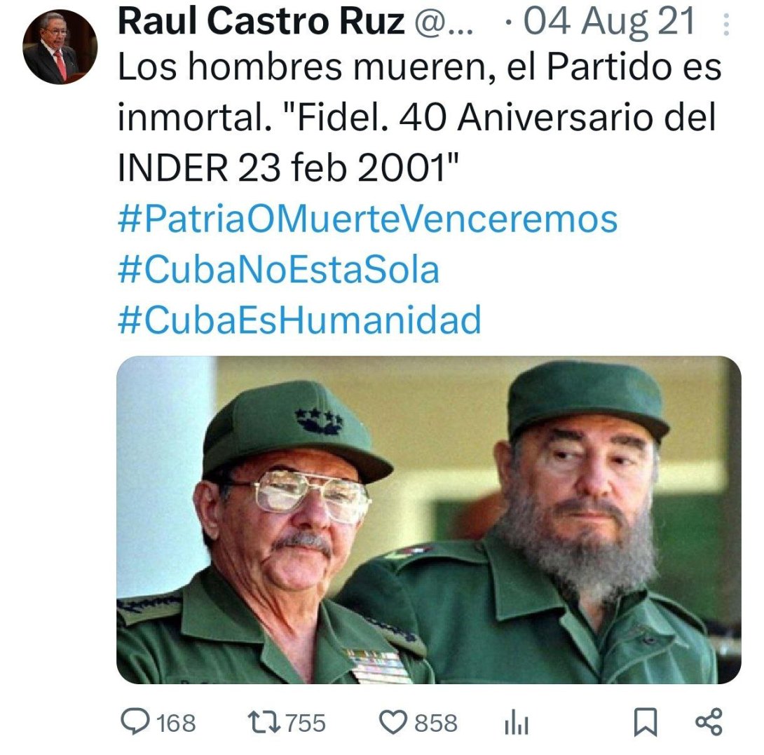 Último tweet en la cuenta de Raúl Castro.