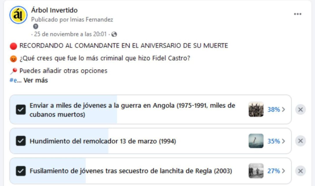 Encuesta sobre los crímenes de Fidel Castro en el Facebook de Árbol Invertido.