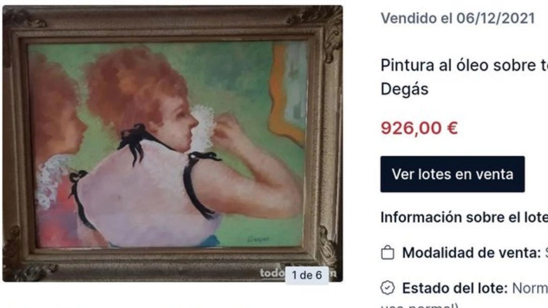 Captura de pantalla del sitio en el cual se vendió la obra de Degas.