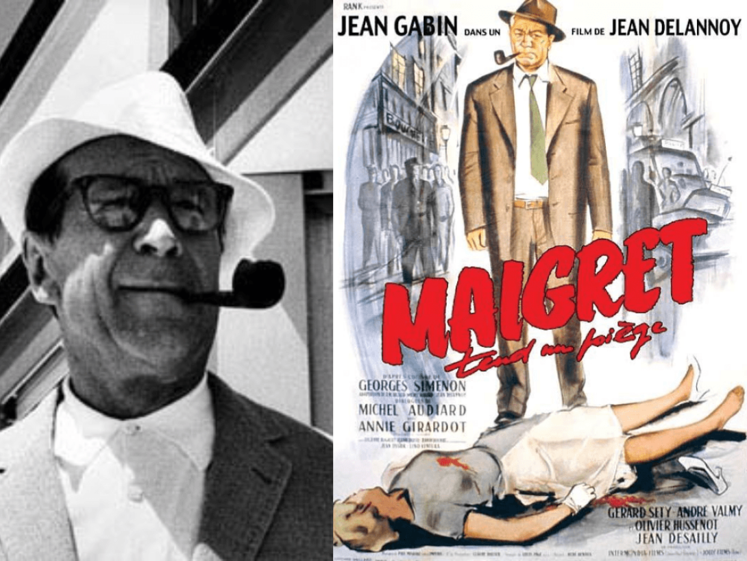 Georges Simenon y una de sus novelas sobre el comisario Maigret.