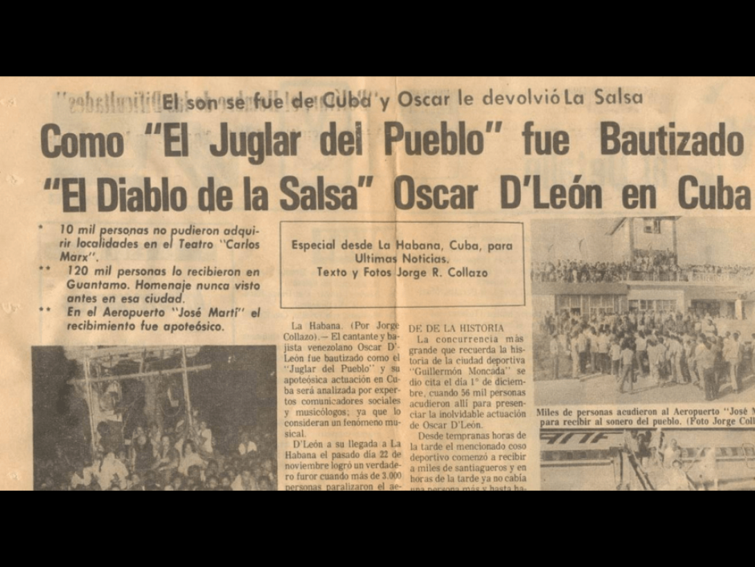 Texto periodístico sobre Oscar D´León en Cuba.