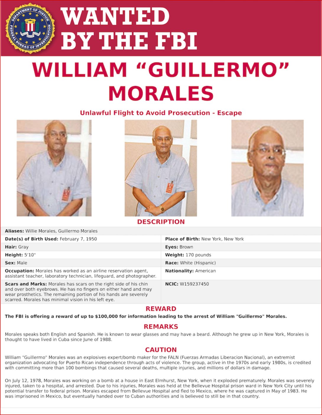 Recompensa William Morales.