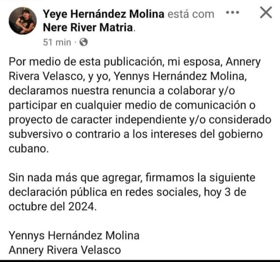 Post de dos periodistas cubanas, coaccionadas por la Seguridad del Estado.