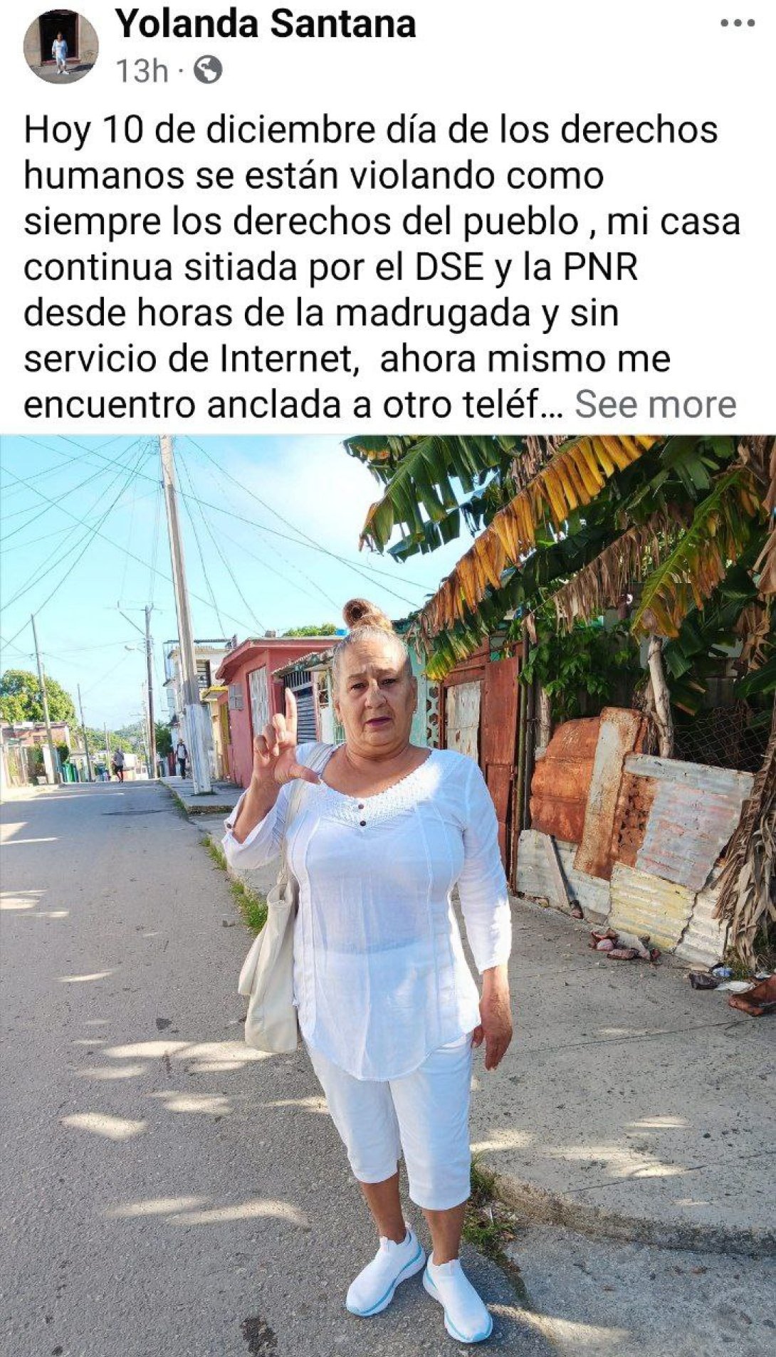 Post de Yolanda Santana, miembro de las Damas de Blanco.