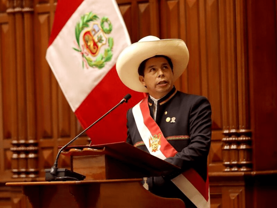 El expresidente de Perú, Pedro Castillo durante su toma de posesión.