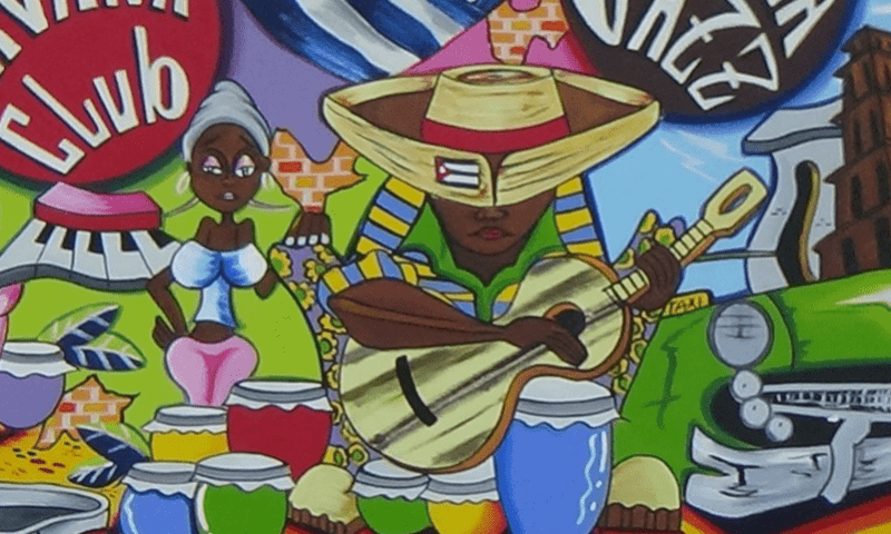 Símbolos variados de Cuba y su cultura.