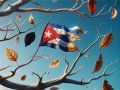 Árbol seco con bandera cubana impactos crecimiento
