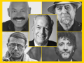 Collage de retratos de cinco artistas e intelectuales.