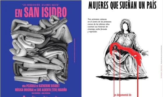 Carteles de las películas En San Isidro y Mujeres que sueñan un país.