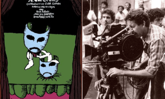 Cartel del filme "Papeles secundarios" (1989) y su director Orlando Rojas.