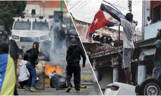 Protestas populares y represión policial en Cuba y Venezuela.