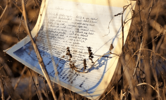 Manuscrito de un poema sobre la hierba seca.