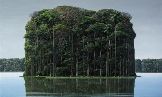 Pintura de Tomás Sánchez. Obra “Isla y meditador en diagonal”. Naturaleza cubana