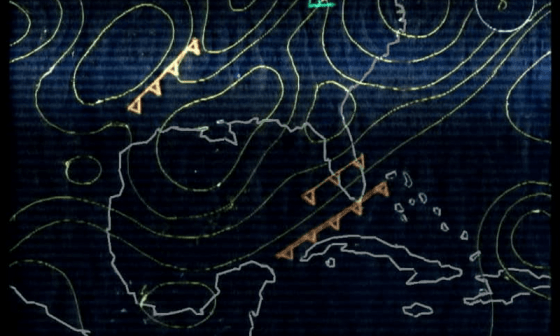Mapa de Cuba y la región del Caribe que muestra un frente frío sobre la Isla.