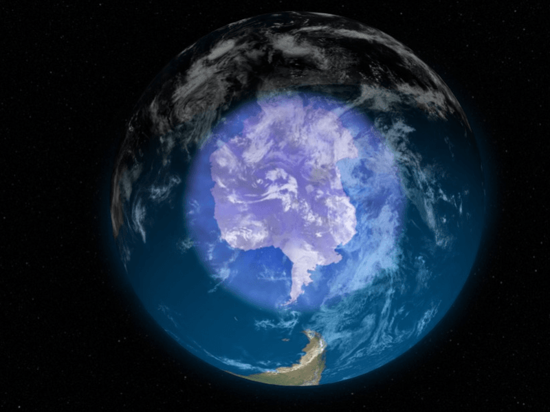 Vista de lo que sería el agujero de la capa de ozono de la Tierra.