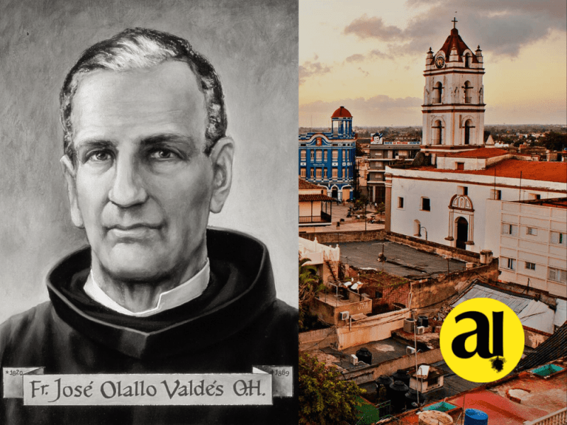 Izquierda, retrato del padre Olallo. Derecha, paisaje de la ciudad de Camaguey, Cuba.