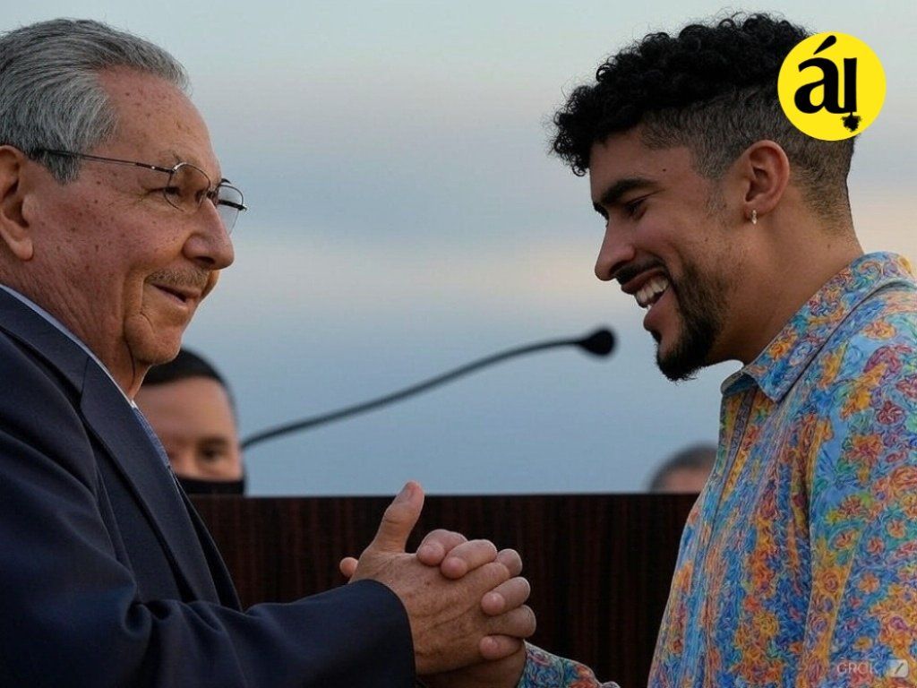 Raúl Castro con Bad Bunny. |  Imagen:  Árbol Invertido (generada con IA)