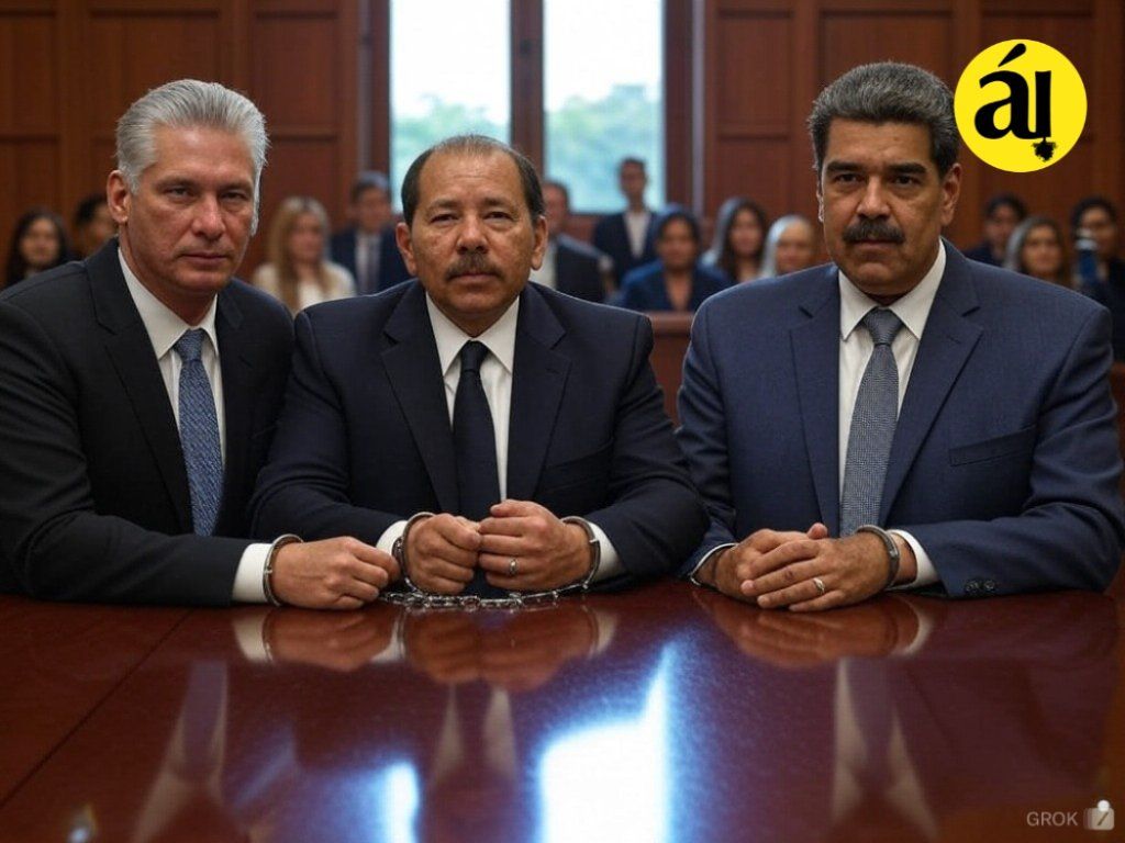 Juicio a Díaz-Canel, Nicolás Maduro y Daniel Ortega. |  Imagen:  Árbol Invertido (generada con IA)