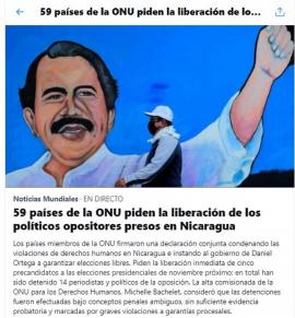 Recorte de prensa sobre las demandas de libertad para los opositores presos en Nicaragua. 